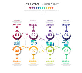 Infographic design template with numbers 8 option for Presentation infographic, Timeline infographics, steps or processes. Vector illustration.