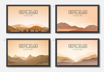 summer fields landscape illustration set, Vector banners set with polygonal landscape illustration, Minimalist style.