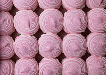 many pink round sweet marshmellows