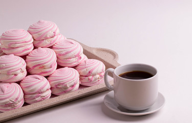 Fototapeta na wymiar many pink round sweet marshmellows