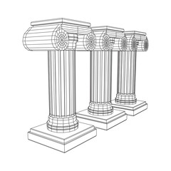 Obraz premium Greek ionic column. Ancient pillars roman antique architecture construction decoration. Wireframe low poly mesh vector illustration.