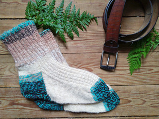 Woolen men's socks and leather belt