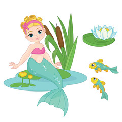 Naklejka premium Fairy Tale Set Cute little Mermaid