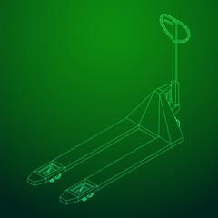 Hand pallet jack lift. Manual forklift. Logistics shipping concept. Wireframe low poly mesh vector illustration.