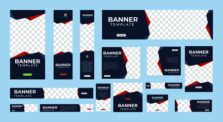 set of creative web banners in standard size with a place for photos. Vertical, horizontal and square template with Gradient black and red color . vector illustration EPS 10