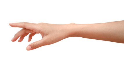 Fototapeta premium Hand reach and ready to help or receive. Gesture isolated on white background with clipping path.