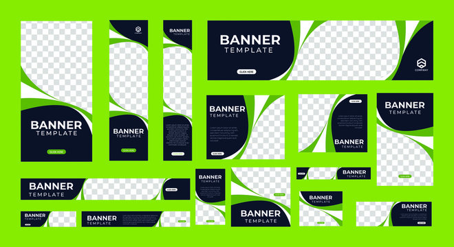 set of creative web banners in standard size with a place for photos. Vertical, horizontal and square template with Gradient black and red color . vector illustration EPS 10