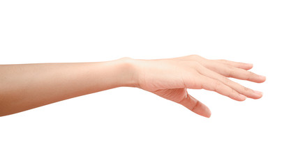 Hand reach and ready to help or receive. Gesture isolated on white background with clipping path.