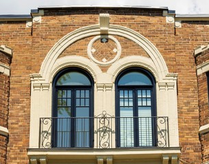 Closeup of old building balcony