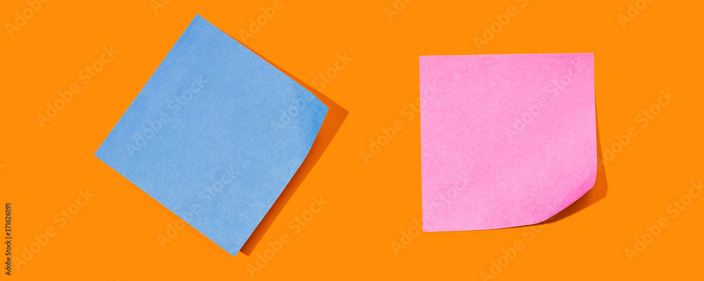 Poster sticky notes with shadow overhead view - flat lay