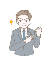 表情や仕草のセット、ビジネスマン、信頼