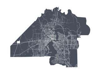 Jacksonville map. Detailed map of Jacksonville city poster with streets. Dark vector.