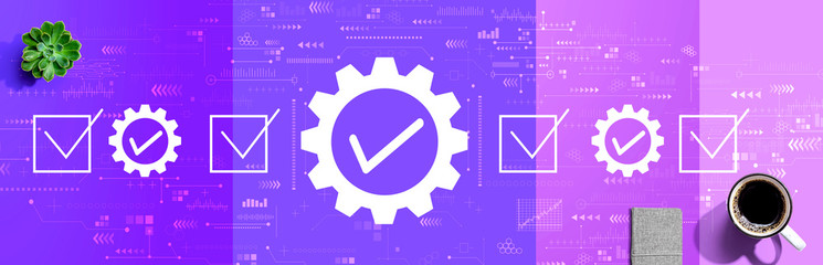 Quality control approval with a cup of coffee and a notebook