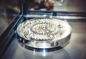 Object printed on metal 3d printer close-up.