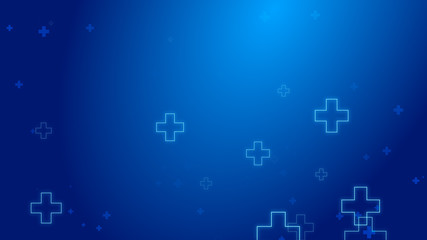 Medical health blue cross neon light shapes pattern healthcare technology background.