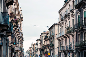 CATANIA, ITALY - January 19, 2019: Antique building view in Old Town Catania, Italy