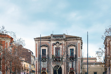 CATANIA, ITALY - January 19, 2019: Antique building view in Old Town Catania, Italy