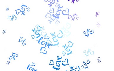 Light Pink, Blue vector texture with lovely hearts.