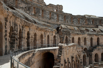 El Djem Tunisia, walkway in terraces of the ruins of a roman amphitheater