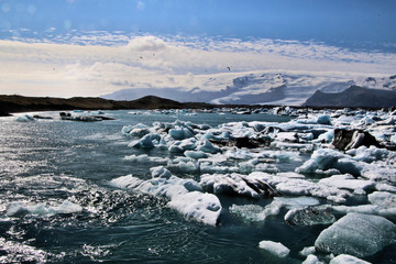 A view of the Jokulsarlon Glacier lagoon in Iceland