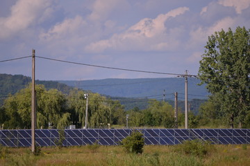 group of photovoltaic panels. changing environment. solar energy