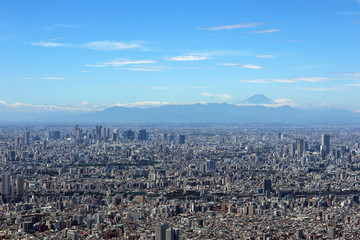 東京都心上空から富士山方向を空撮