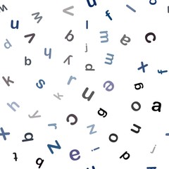 Dark Blue, Yellow vector seamless background with signs of alphabet. Modern geometrical illustration with ABC english symbols. Texture for window blinds, curtains.