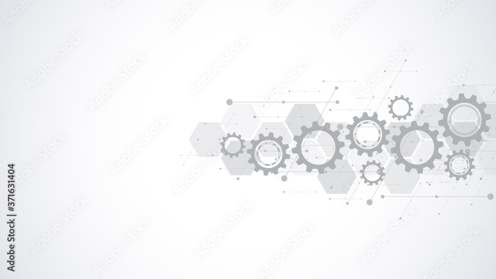 Poster cogs and gear wheel mechanisms. hi-tech digital technology and engineering. abstract technical backg