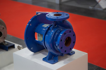 Close-up of industrial centrifugal blue pump for pumping