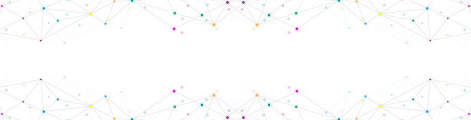 Website header or banner design with abstract geometric background and connecting dots and lines. Global network connection. Digital technology with plexus background and space for your text.