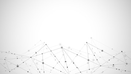 Abstract polygonal background with connecting dots and lines. Global network connection, digital technology and communication concept.