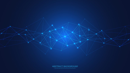 Abstract technology background with connecting dots and lines. Digital technology of global network connection and communication.