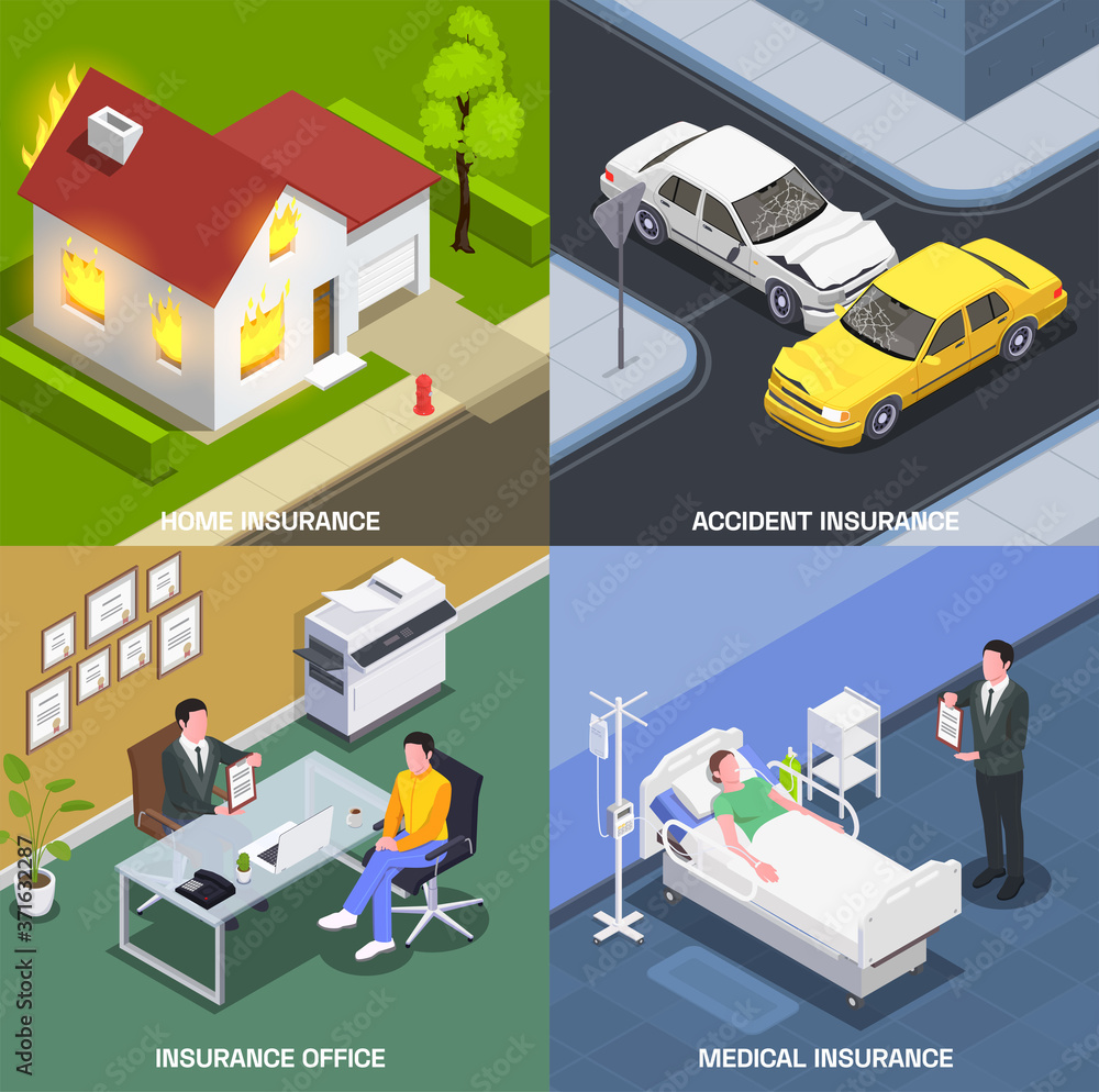 Wall mural Insurance Isometric Design Concept