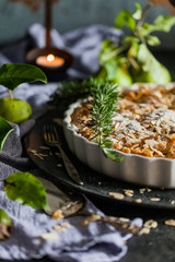 Freshly baked apple pie with apples from our own garden and roasted almonds