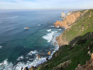 view to the coast at sunset