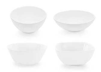 collection of ceramic white bowl on white background