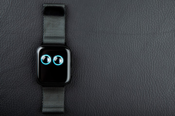 image of watch dark leather background 