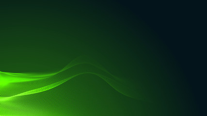 Dot green wave light screen gradient texture dark background. Abstract  technology big data digital background. 3d rendering.