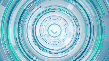 Circle white blue and green neon lines technology Hi-tech bright background. Abstract graphic digital future scifi concept design.