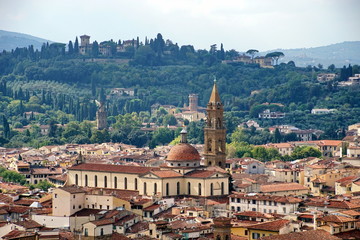 Obraz premium View of Oltrarno, Boboli Gardens, Santo Spirito and Belvedere at morning from Palazzo Vecchio in Florence, Tuscany, Italy
