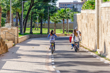 Naklejka premium Bicycle lane and a path for pedestrians. Jaffa, Tel Aviv, Israel.