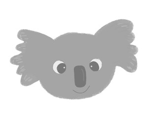 Funny cartoon fluffy koala head with big eyes. Cute illustration for children. Vector isolated