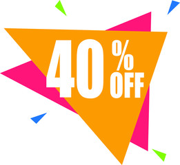 Sale tag, discount 40% off, isolated sticker, banner design template, vector illustration