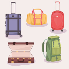 set of suitcases and bags for travel art travel