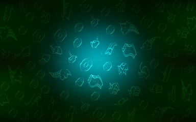 Dark Green vector cover with set of confections. Beautiful colored illustration with candies in doodle style. Doodle design for your business advert of cafes.