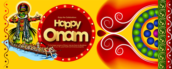 Happy Onam festival background for South India Kerala traditional celebration.Vallam-kali festive kerala.