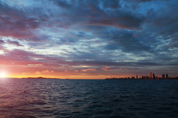 Beautiful views of the panorama and the sea at sunset.