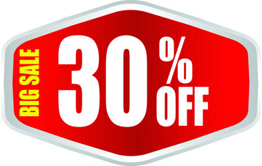 Sale tag, discount 30% off, isolated sticker, banner design template, vector illustration