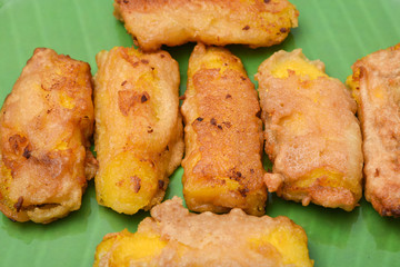 Banana fry, Pazham Pori traditional Kerala snack sweet food fried in coconut oil for tea time snack, Onam, Vishu festival.
