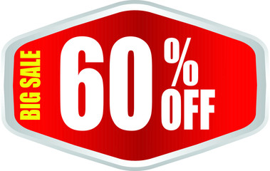 Sale tag, discount 60% off, isolated sticker, banner design template, vector illustration